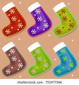 Christmas stockings vector. Christmas holiday image of stockings can be useful for decoration purposes: postcard, banners, posters, ads, ect. to add the holiday style.