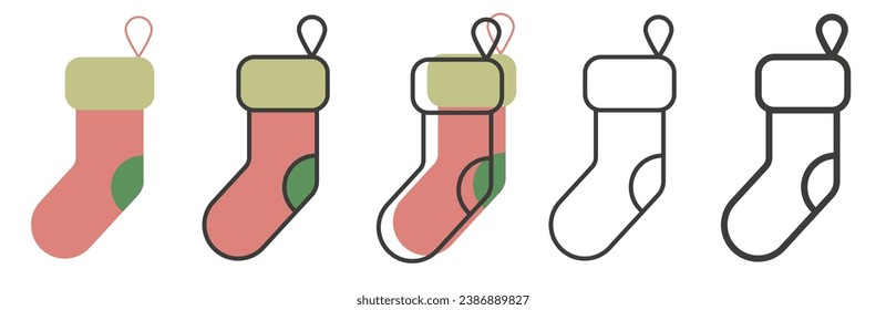 Christmas stockings. Vector illustration of a Christmas stocking. New Year's socks with gifts inside. EPS 10.