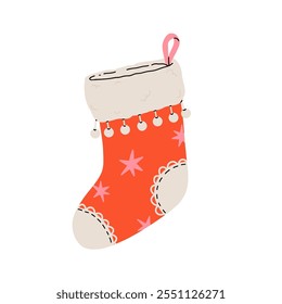 Christmas stockings vector set isolated from background. Various traditional colorful and ornate holiday stockings or socks collection. Cartoon New Year design illustrations.