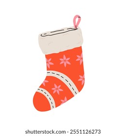 Christmas stockings vector set isolated from background. Various traditional colorful and ornate holiday stockings or socks collection. Cartoon New Year design illustrations.