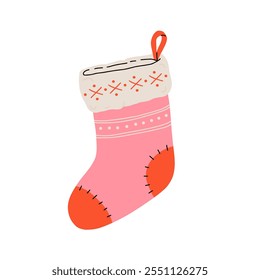 Christmas stockings vector set isolated from background. Various traditional colorful and ornate holiday stockings or socks collection. Cartoon New Year design illustrations.