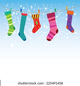 Christmas stockings in winter- Vector