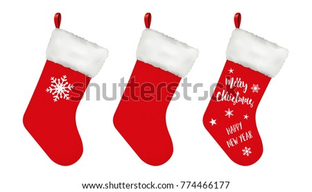 Christmas stockings. Wool texture. Vector design isolated for all backgrounds. 