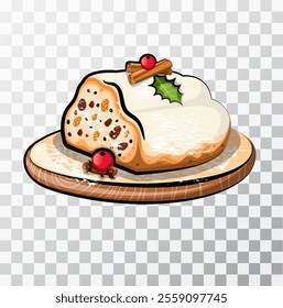 
Christmas Stollen hand drawing vector illustration. Isolated on transparent background. Vector illustration.