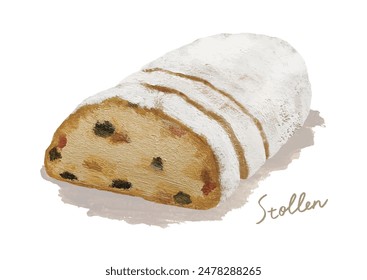 Christmas stollen hand painted watercolor