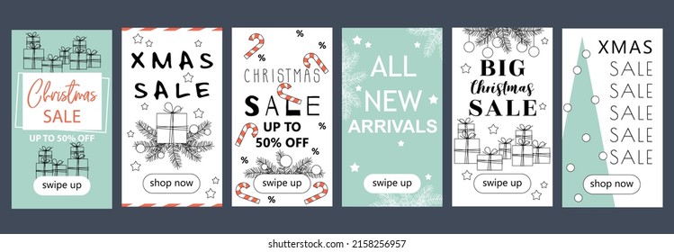 Christmas stories templates. Clean and Modern. Winter Christmas sale backgrounds