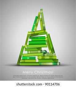 "Christmas Stories". Christmas tree formed from books. Vector Illustration.