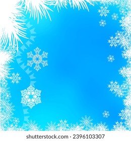 Christmas story time. Blue background with white snowflakes. Christmas and New Year vector composition. 