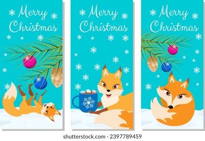 Christmas story time. Fox on a winter background. Christmas and New Year vector composition.