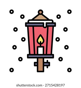 Christmas Street Lantern in Snowfall Vector Illustration, Filled Style Icon.