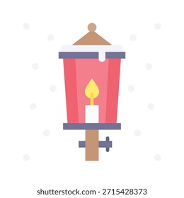 Farol de la calle de las Navidades en la Ilustración vectorial de la nevada, icono plano del estilo.