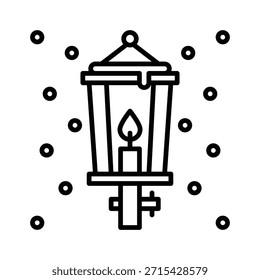 Navidades Farol de la calle en la Ilustración vectorial de la nevada, icono del estilo de la línea.