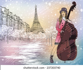  Christmas Street Performer In A Snowy Paris