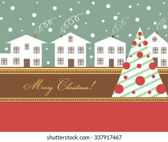 Christmas street postcard vector