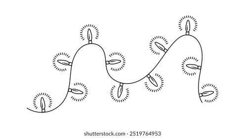 Navidades luces de cadena sobre fondo blanco. Trazo editable del símbolo.