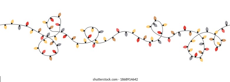 Christmas string lights seamless border. Vector illustration.