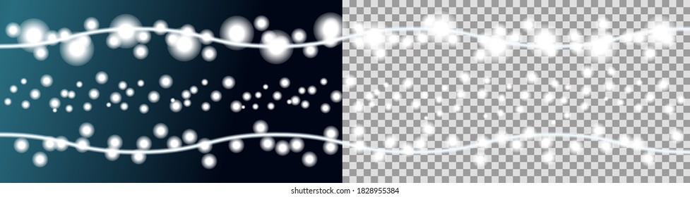 Christmas String Lights Set. Vector Illustration. New Year Neon Garland. Festive Christmas Decoration.