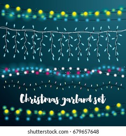 Christmas String Lights Set. Vector Illustration.