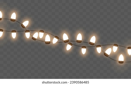 Christmas String Lights. Vector clipart isolated on a transparent background.