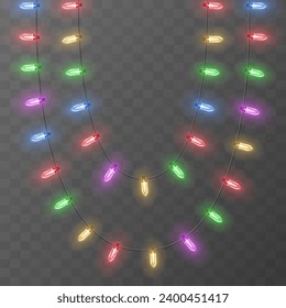 Christmas String Lights. Vector clipart isolated on a transparent background.