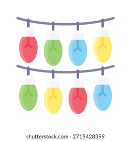Navidades Luces de cadena Ilustración vectorial, icono de estilo plano.