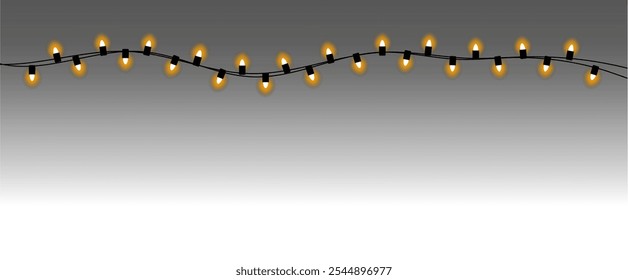 Navidades luces de cadena. Guirnalda amarilla en estilo realista, ilustración sobre un fondo transparente. Vector