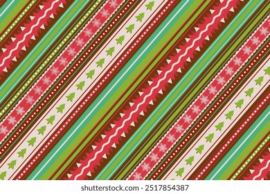 Christmas stripe background with red and green colors. Diagonal abstract pattern for winter packaging.