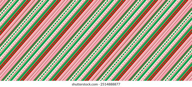 Christmas Stripe Background in tones of Red and Green colors. Diagonal abstract pattern.