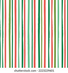 Christmas stripe pattern background. Festive vector seamless repeat of horizontal hand drawn textured lines. 