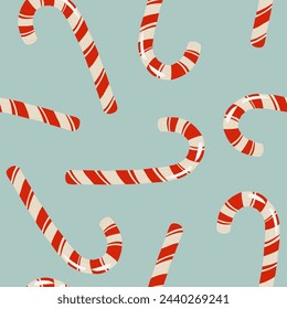 Christmas striped candies seamless pattern. Retro trendy seamless pattern design. Minimalistic pastel pattern for gift wrap, stationery, textiles and posters. Winter holiday concept.