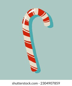 Christmas striped candy. Retro trendy design. Minimalistic pastel icon for gift wrap, stationery, textiles and posters. Winter holiday concept symbol.