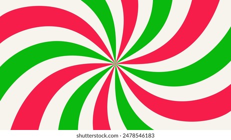 Christmas striped candy vector background. Twisted rays sweet banner. 