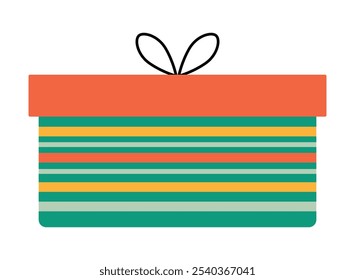 Christmas striped gift box. Isolated vector illustration in clip art style for your New Year design