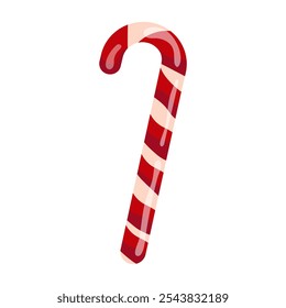 Christmas striped lollipop on white background. Caramel candy cane Sweet candie Vector illustration on white background