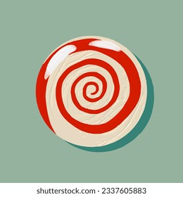 Christmas striped red and white candy. Retro trendy design. Minimalistic pastel icon for gift wrap, stationery, textiles and posters. Winter holiday concept symbol.