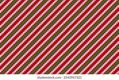 Navidades de fondo de punto sin fisuras. Candy cane patrón de punto rojo verde. Estampados navideños con líneas diagonales. Textura geométrica Abstractas. Lindo papel de regalo de vacaciones. Ilustración vectorial.