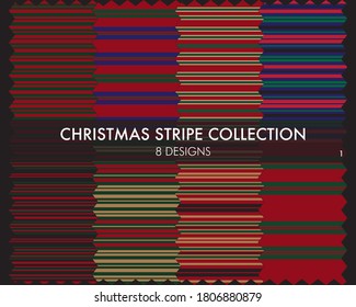 La colección de patrones a rayas de Navidad incluye 8 diseños para textiles de moda, gráficos