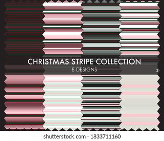 Christmas striped seamless pattern collection includes 8 designs for fashion textiles, graphics
