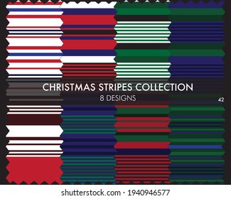 La colección de patrones a rayas de Navidad incluye 8 diseños para textiles de moda, gráficos