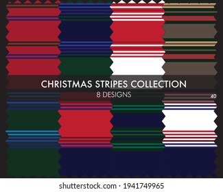 Christmas striped seamless pattern collection includes 8 designs for fashion textiles, graphics