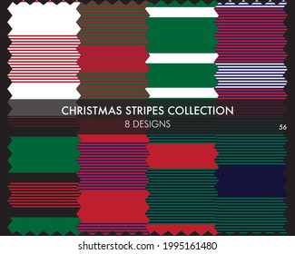 Christmas striped seamless pattern collection includes 8 designs for fashion textiles, graphics