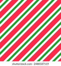 Christmas striped seamless pattern. Red and green diagonal stripes background.