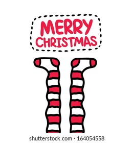 Christmas striped socks. Holiday postcard.