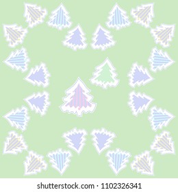 Christmas striped Spruce , dashed lines, tags, pattern .