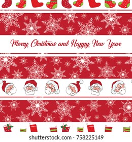 Christmas stripes with snowflakes and Santa seamless pattern