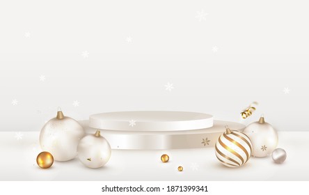 Christmas studio with gold platforms christmas decorations New Year Stand podium pedestal