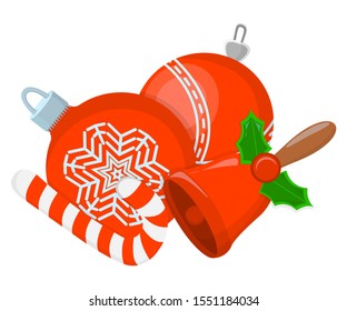 Christmas Stuff Icon Concept. Xmas on White Background. New Year Symbol, Icon and Badge. Cartoon Vector illustration.
