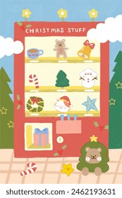 christmas stuff, christmas tree, teddy, snowman, santa Claus , greeting card, illustration card	
