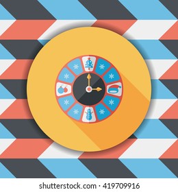 Christmas style clock flat icon with long shadow eps10