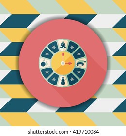 Christmas style clock flat icon with long shadow eps10